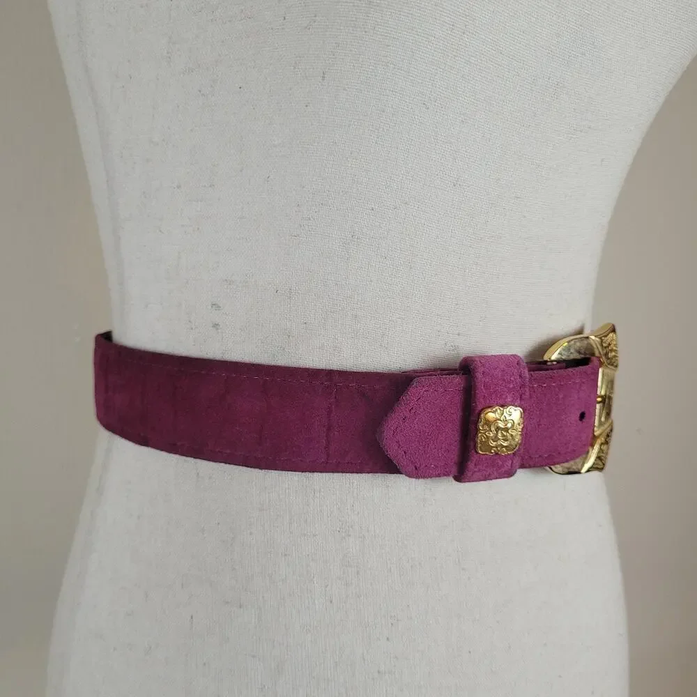 Vintage Two Blondes Belt Medium Pink Suede Statement Boho Retro 80s 90s Ornate